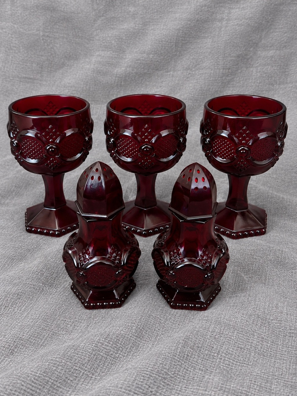 Avon cape cod goblets and salt-pepper